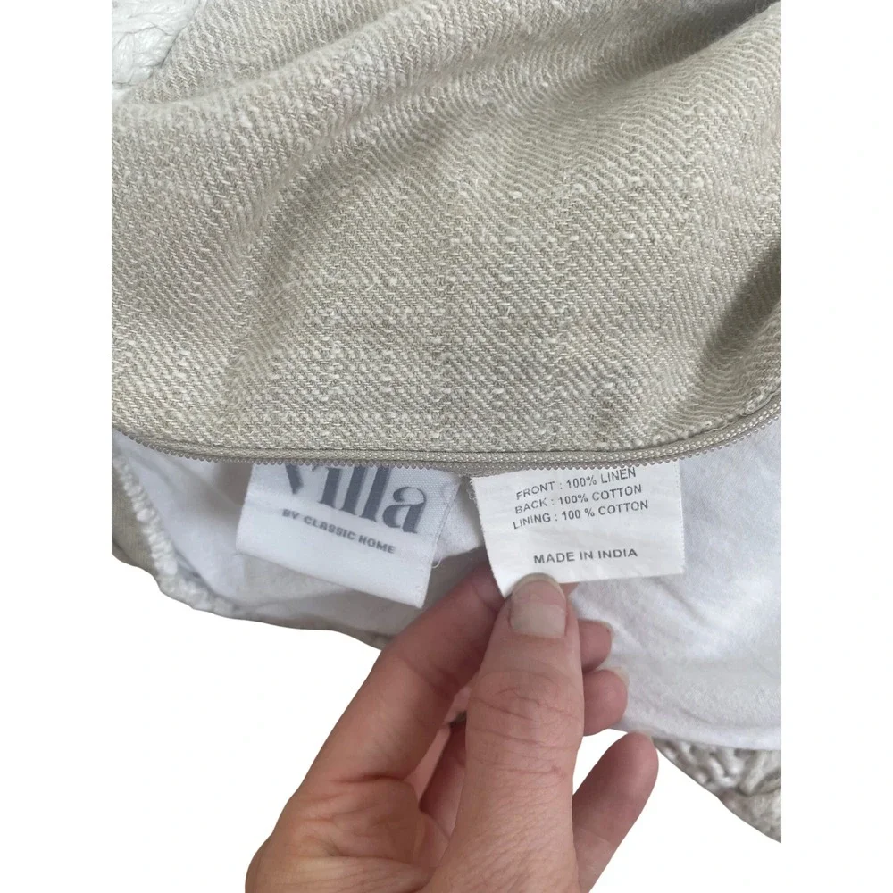 Villa by Classic Home Cable Knit Pillow Cover Cream Linen Cotton 20x20 Square